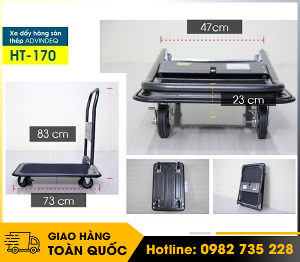 Xe đẩy hàng 4 bánh sàn thép phủ nhám ADVINDEQ HT-170