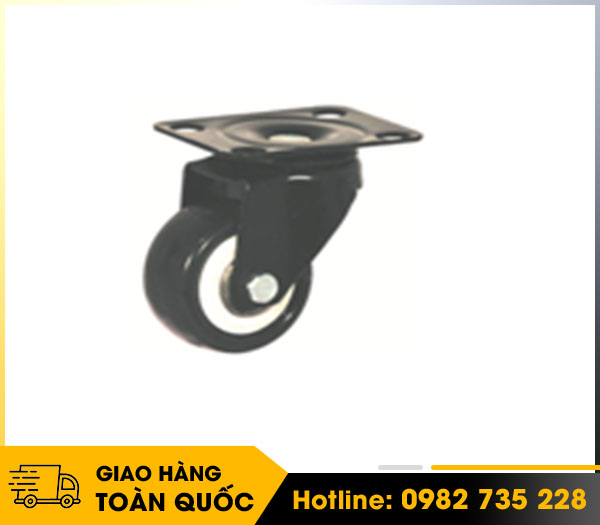 BÁNH XE NHỰA PVC ĐEN- KHONG VÒNG BI- CÓ KHÓA